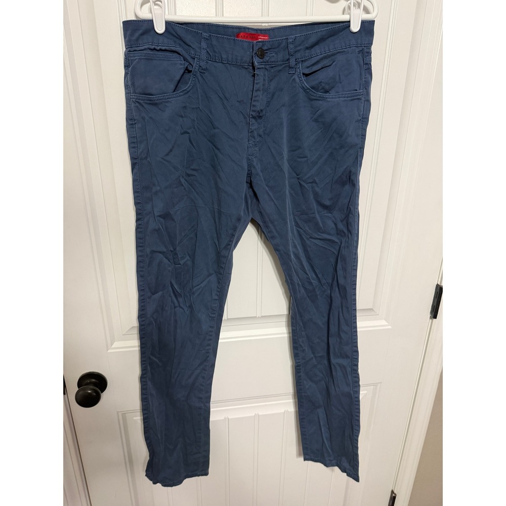 Zara Man Chinos Mens 34 Blue Slim Fit Flat Front 5 Pocket Casual Trousers EUC